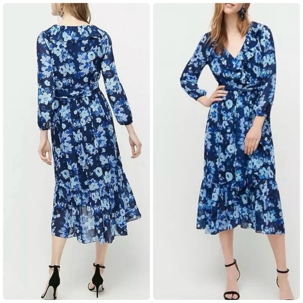 NWT J. Crew Ruffle Wrap Dress Watercolor Begonias Print